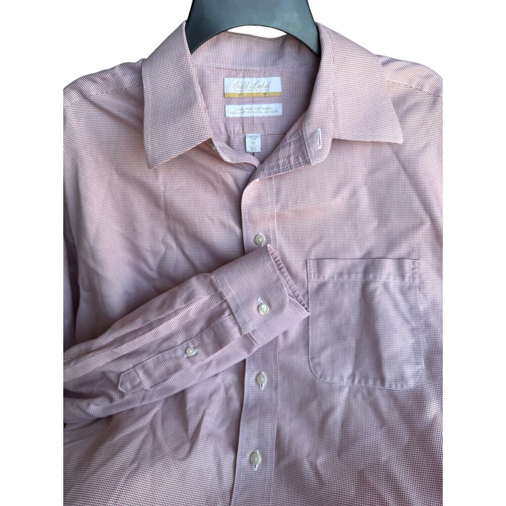 Gold Label Roundtree & Yorke Men’s Dress Shirt (Large) Pink Micro Check Non-Iron